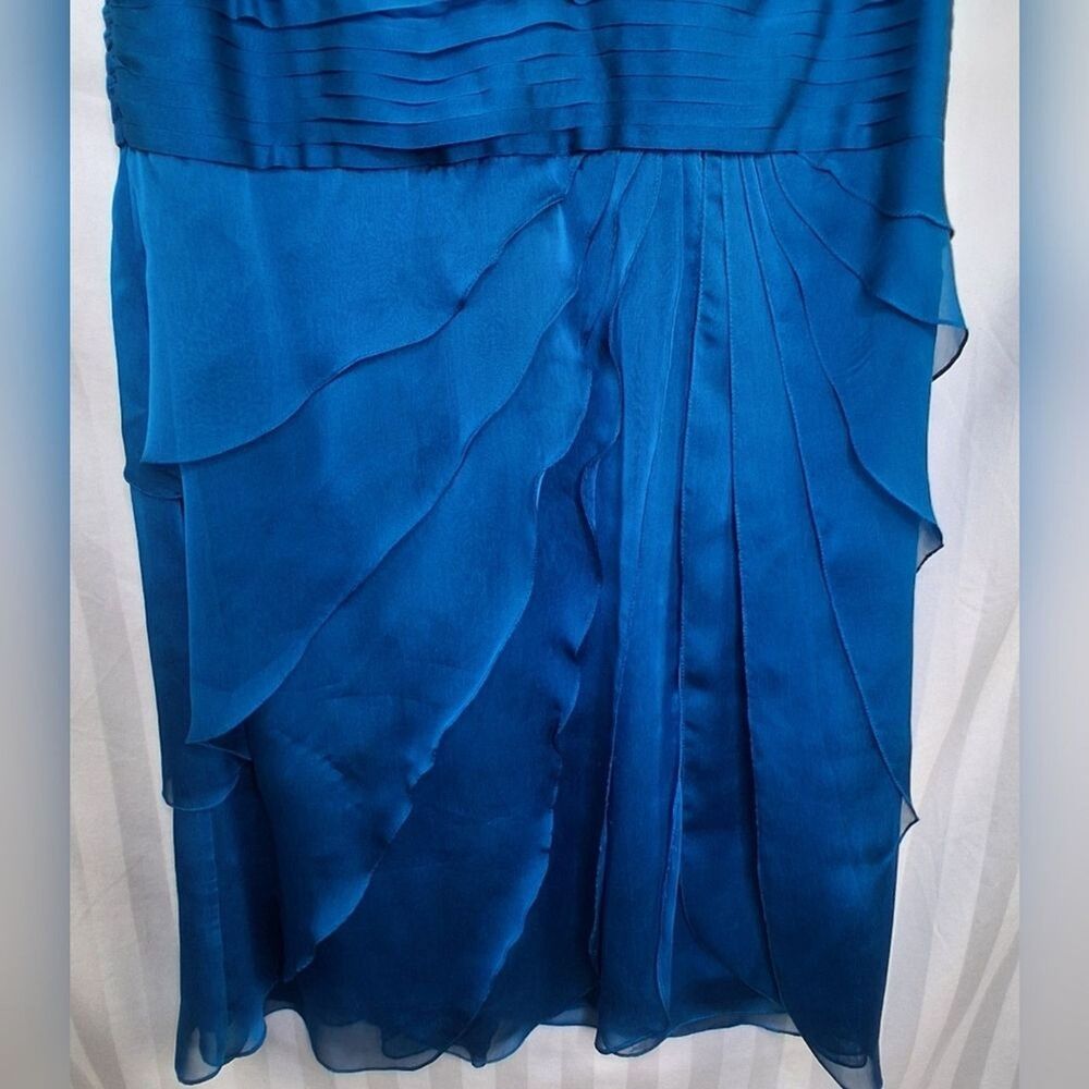 Adrianna Papell Flutter Sleeve Tiered Teal Dress Size 14 Petite - Picture 5 of 11